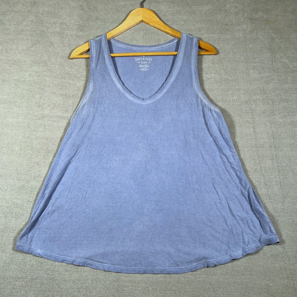 American Eagle Soft & Sexy V-Neck Tank Top Women Large Blue Viscose Blend